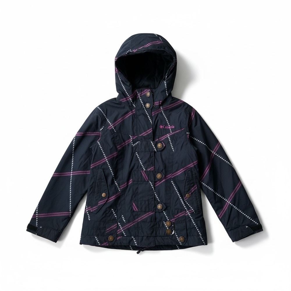 Columbia Girls Waterproof Rain Jacket – gray w/ Pink/White wolves Size 7/8